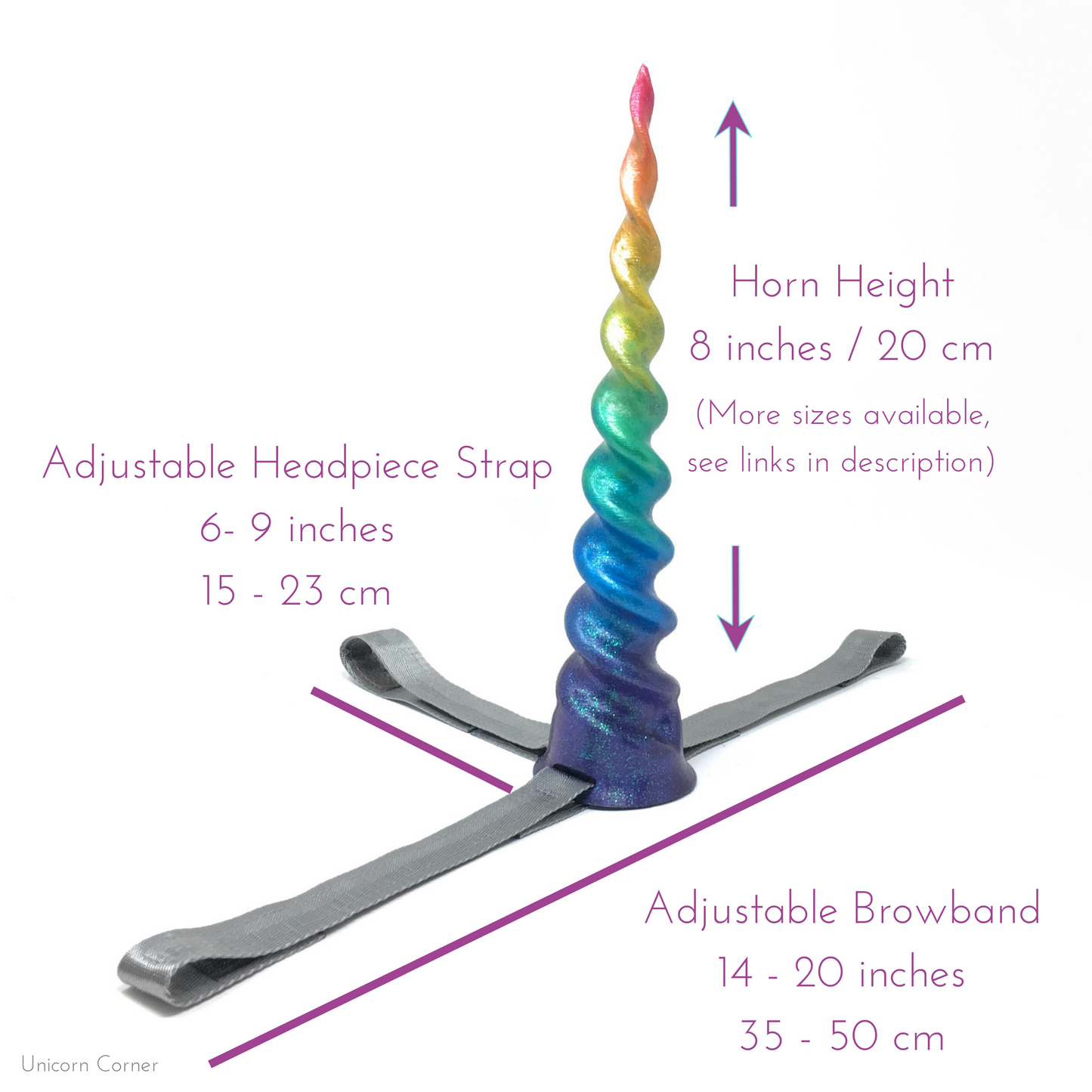 Unicorn Horn for Horses with Adjustable Straps / 8 inch Horn