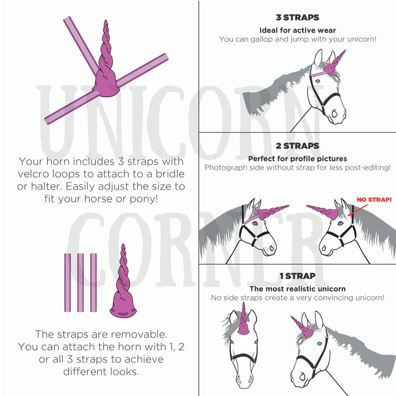 Unicorn Horn for Horses with Adjustable Straps / 10 inch horn